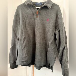 Ralph Lauren Charcoal Quarter-Zip Sweater with Pink Polo Emblem